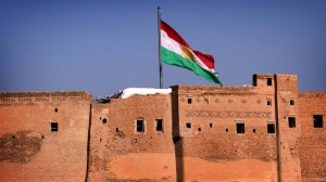 Kurdish flag flying over the Arbil Citadel